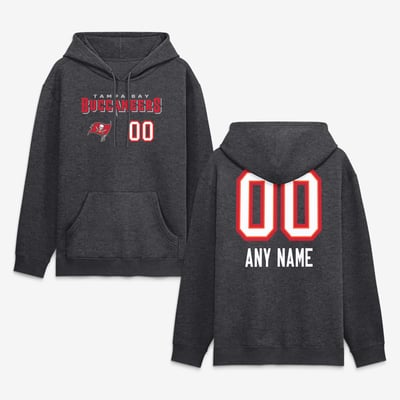 Tampa Bay Buccaneers  Touchdown Wordmark Personalized Name & Number Hoodie - Charcoal