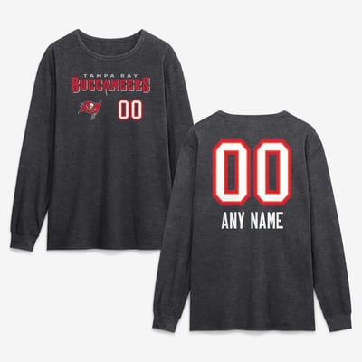 Tampa Bay Buccaneers  Touchdown Wordmark Personalized Name & Number Long Sleeve T-Shirt - Charcoal