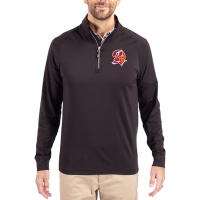 Tampa Bay Buccaneers Cutter & Buck Adapt Eco Knit Stretch Recycled Quarter-Zip Throwback Pullover Top - Black