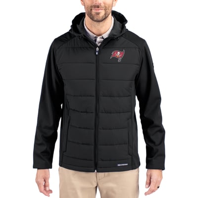 Tampa Bay Buccaneers Cutter & Buck  Evoke PrimaLoft Hybrid Eco Softshell Recycled Full-Zip Hooded Jacket - Black