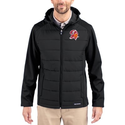 Tampa Bay Buccaneers Cutter & Buck Throwback Evoke Hybrid Eco Softshell Recycled Full-Zip Hoodie Jacket - Black
