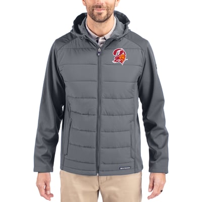 Tampa Bay Buccaneers Cutter & Buck Throwback Evoke Hybrid Eco Softshell Recycled Full-Zip Hoodie Jacket - Gray