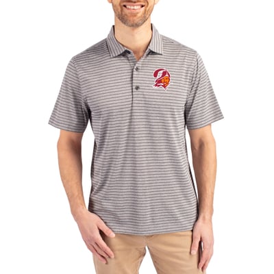  Tampa Bay Buccaneers Cutter & Buck Throwback Forge Eco Heather Stripe Stretch Recycled Polo - Heather Gray