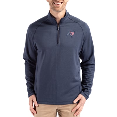 Tampa Bay Buccaneers Cutter & Buck Peshastin Eco Fleece Tri-Blend Raglan Recycled Quarter-Zip Jacket -  Heather Navy