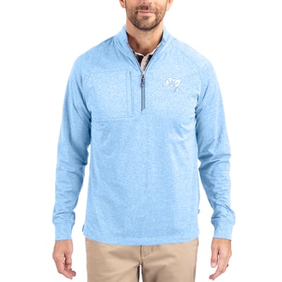  Tampa Bay Buccaneers Cutter & Buck Raglan Adapt Eco Knit Heather Quarter-Zip Top - Powder Blue