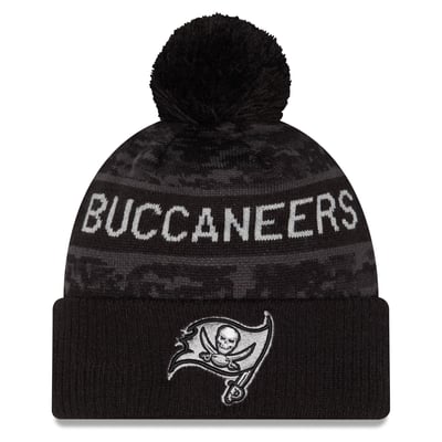 Tampa Bay Buccaneers New Era 2026 Salute To Service Cuffed Knit Hat with Pom - Black