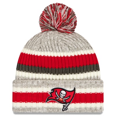 Tampa Bay Buccaneers New Era Stripe Cuff Knit Hat with Pom - Red/Gray