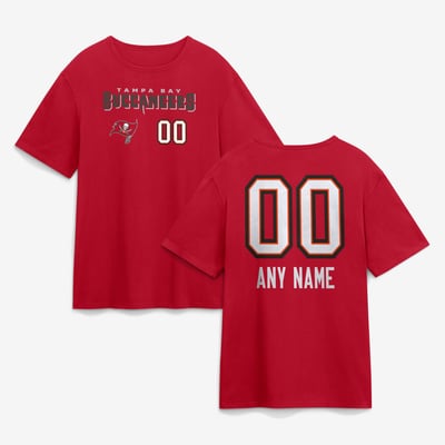 Tampa Bay Buccaneers  Touchdown Wordmark Personalized Name & Number T-Shirt - Red