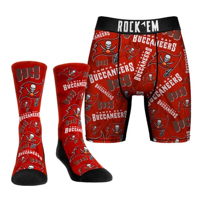  Tampa Bay Buccaneers Rock Em All-Over Logo Underwear and Crew Socks Combo Pack - 