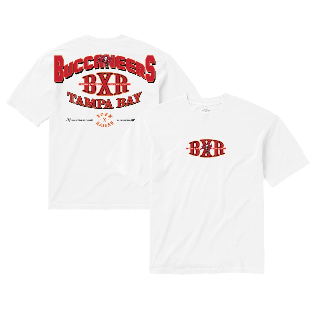 Unisex Born x Raised White Tampa Bay Buccaneers Block Letter T-Shirt