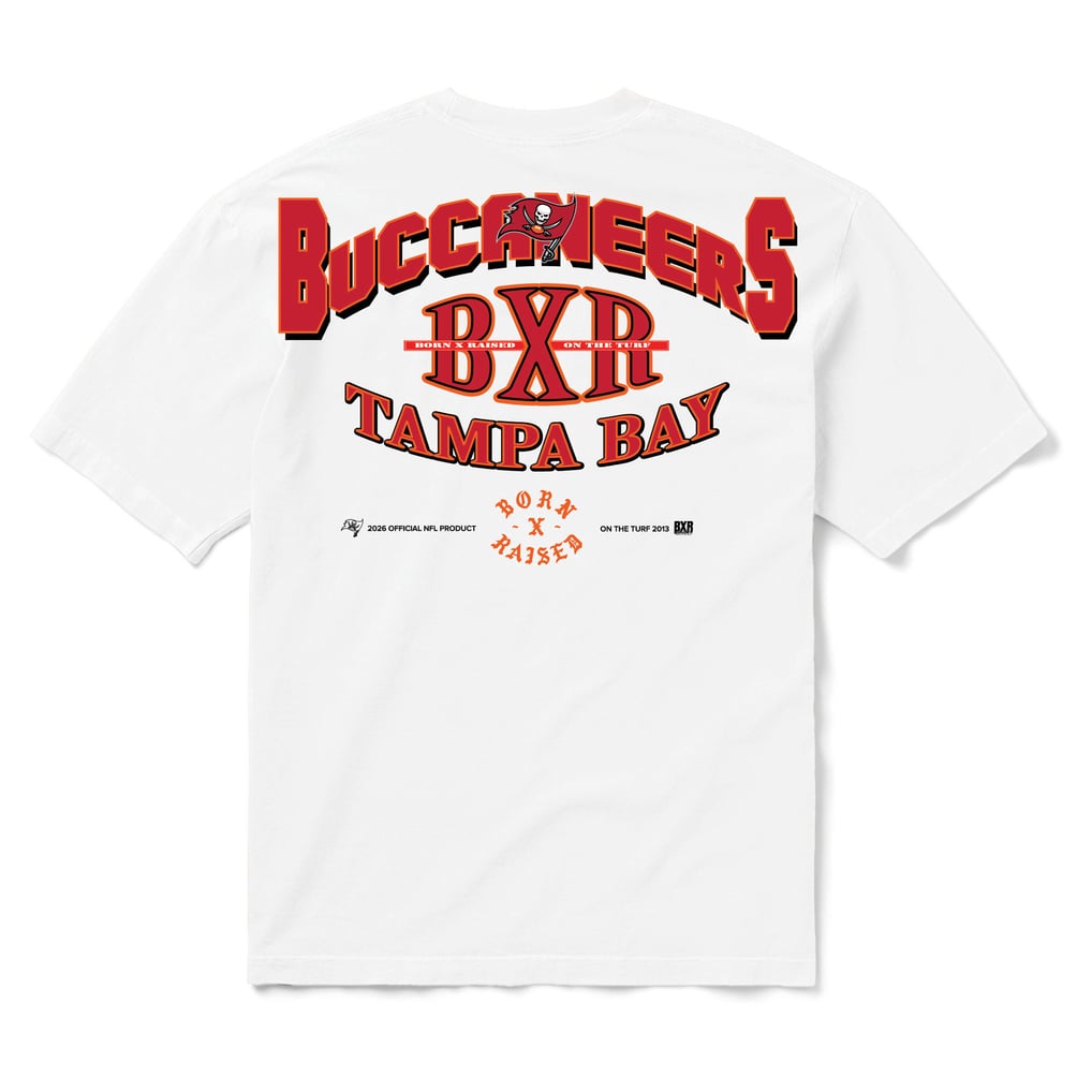 Unisex Born x Raised White Tampa Bay Buccaneers Block Letter T-Shirt