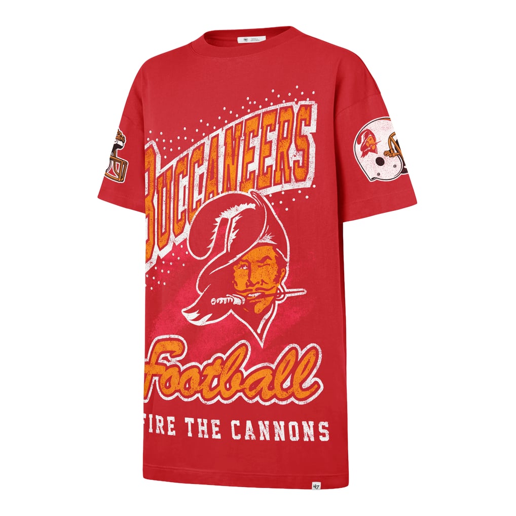 bucs jersey dress Women's Tampa Bay Buccaneers '47 Red Oversized Gemstone Swash T-Shirt Football jersey