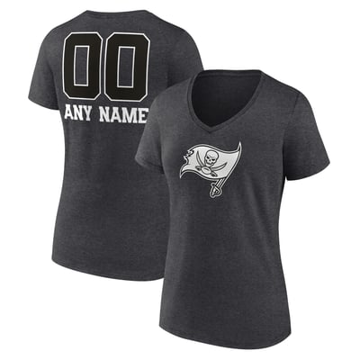 Tampa Bay Buccaneers Women's Personalized Name & Number Monochrome V-Neck T-Shirt - Charcoal
