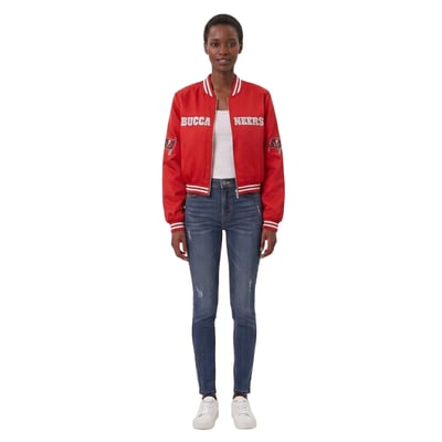 Tampa Bay Buccaneers FABGATING by Cuce Women's Cropped Team Full-Zip Bomber Jacket - Red