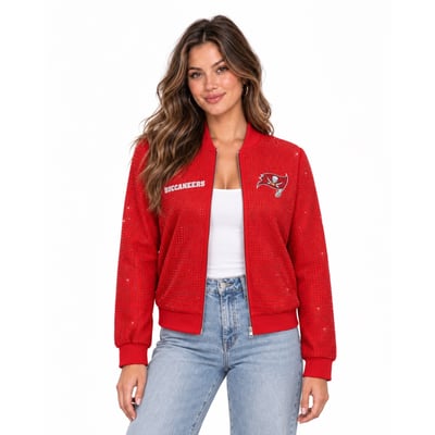 Tampa Bay Buccaneers FABGATING by Cuce Women's Crystal Full-Zip Bomber Jacket - Red
