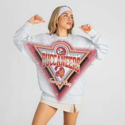 Tampa Bay Buccaneers Gameday Couture Women's Chasing Victory Rhinestone Spray Oversized Fleece Sweatshirt - Ash