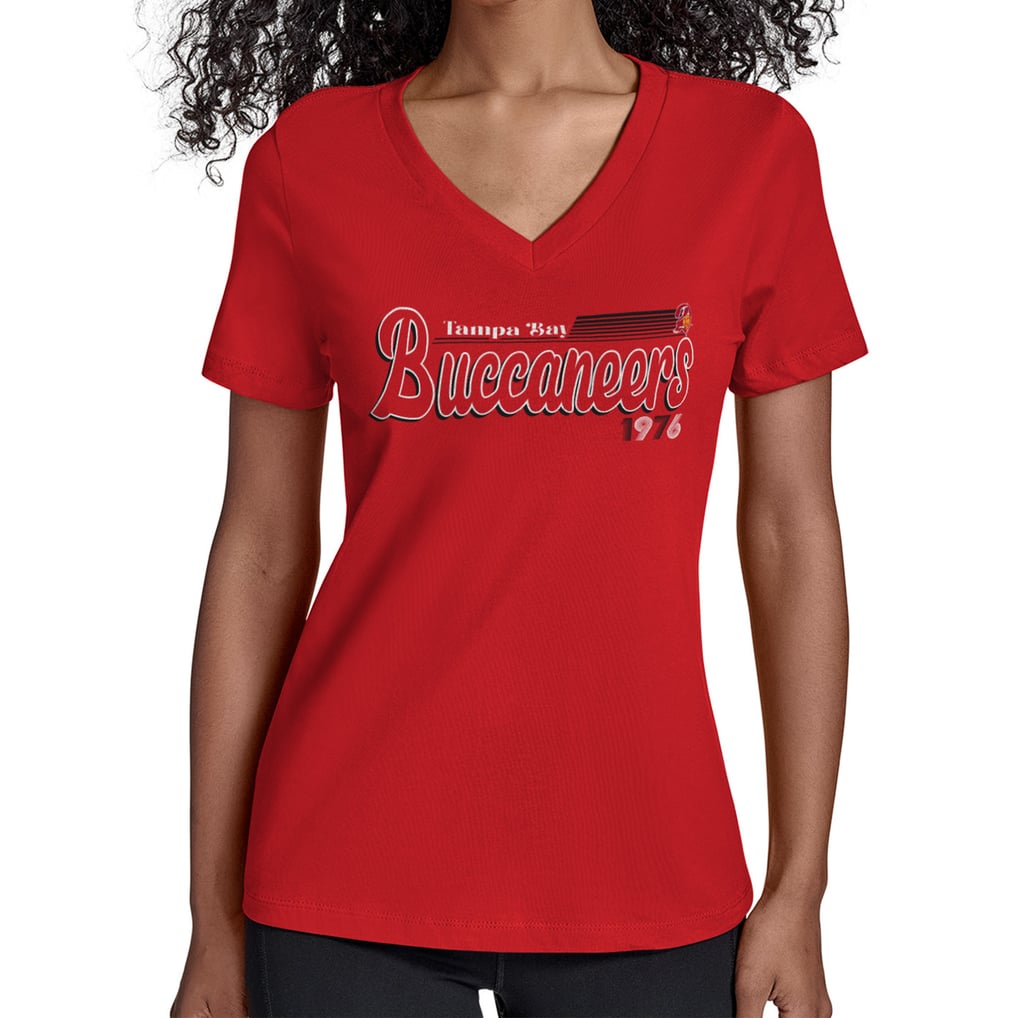 Women's Starter Red Tampa Bay Buccaneers Throwback Groovy Script V-Neck ...