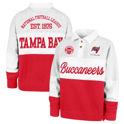 Tampa Bay Buccaneers Stoney Clover Lane x '47 Women's Cursive Paneled Rugby Fleece Shirt - Gray/Red