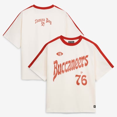  Tampa Bay Buccaneers The Wild Collective Women's Stripe Drop Shoulder T-Shirt - Cream