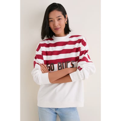 Tampa Bay Buccaneers Tuckernuck Women's Stripe Sweatshirt - White/Red