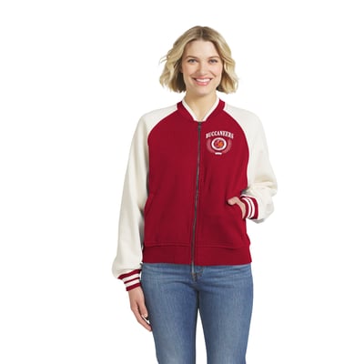 Tampa Bay Buccaneers WEAR by Erin Andrews Women's Throwback Varsity Fleece Raglan Full-Zip Jacket - Red
