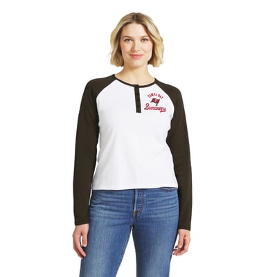  Tampa Bay Buccaneers WEAR by Erin Andrews Women's Henley Long Sleeve Raglan T-Shirt - White/Pewter