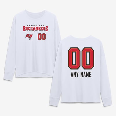 Tampa Bay Buccaneers Women's Touchdown Wordmark Personalized Name & Number Long Sleeve T-Shirt - White