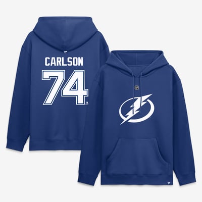 John Carlson Tampa Bay Lightning Fanatics Authentic Stack Name & Number Hoodie - Blue