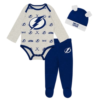  Tampa Bay Lightning Outerstuff Newborn Huddles and Giggles Three-Piece Set - Heathered Bone
