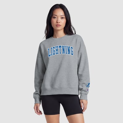  Tampa Bay Lightning Champion Women's Applique Crewneck Sweatshirt - Heather Gray