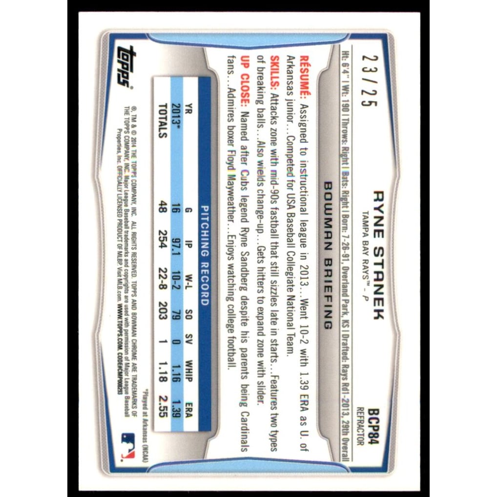 2014 Bowman Chrome Prospects Silver Wave Refractors #BCP84 Ryne Stanek