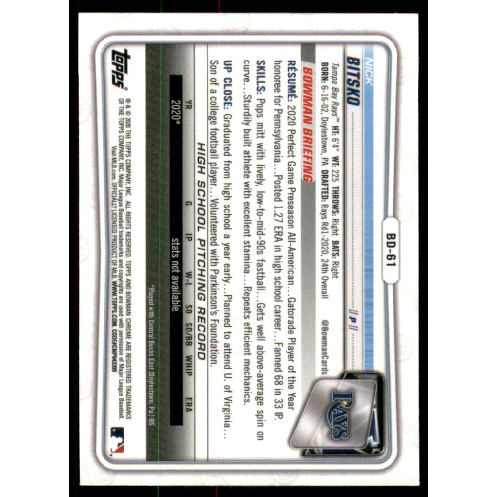 2020 Bowman Chrome Draft Sapphire #BD61 Nick Bitsko