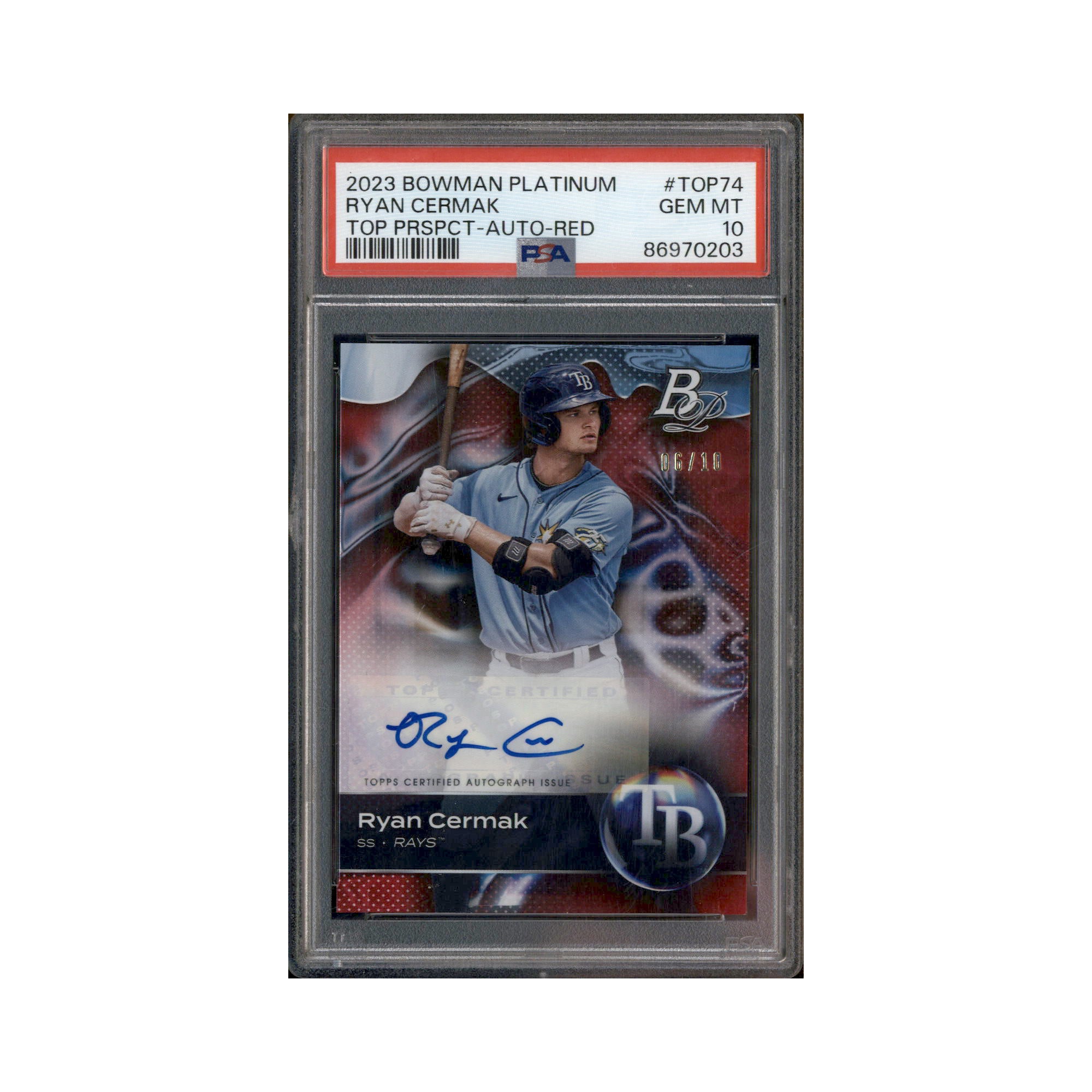 2023 Bowman Platinum Top Prospects Auto Red Ryan Cermak /10 PSA 10