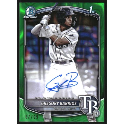 2025 Bowman Chrome Prospect Autographs Green Lava Refractors #CPAGB Gregory Barrios