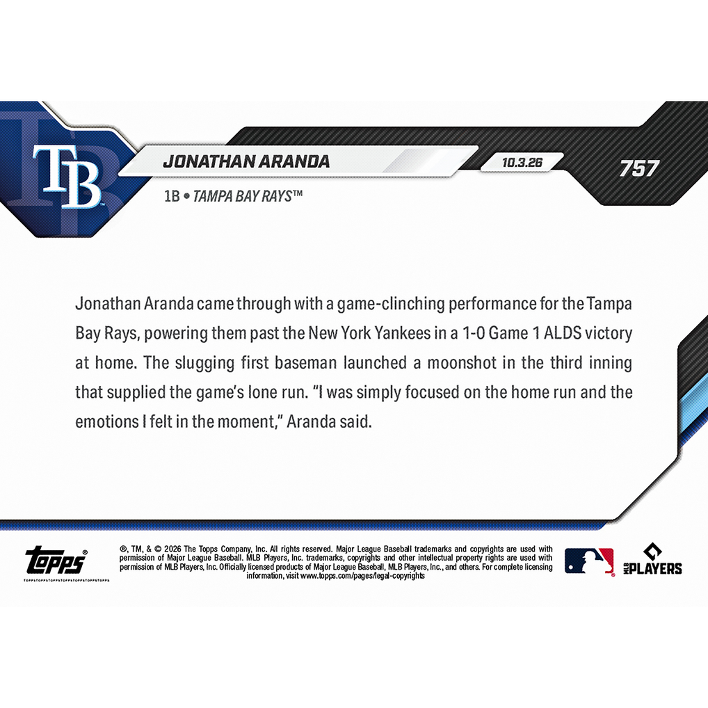 Jonathan Aranada - 2026 MLB Topps NOW® - Card 757