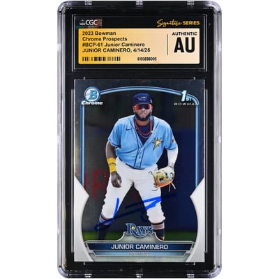 Junior Caminero Tampa Bay Rays Autographed 2023 Bowman Chrome Prospects #BCP-61 CGC Fanatics Witnessed Authenticated Card