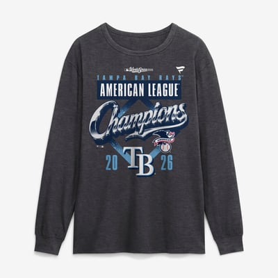 Tampa Bay Rays Fanatics 2026 American League Champions Locker Room Long Sleeve T-Shirt - Heather Charcoal