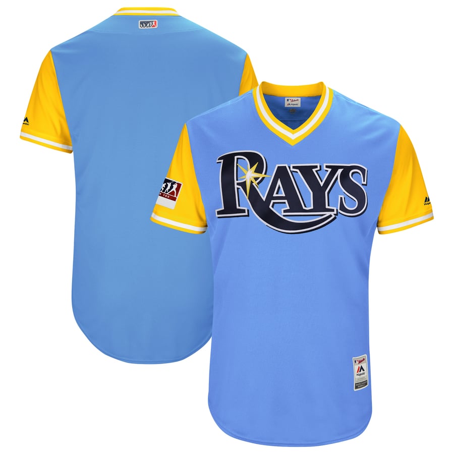 Jersey Sun Rays Men's Tampa Bay Rays Majestic Light Blue/Yellow 2018 Players' Weekend ...