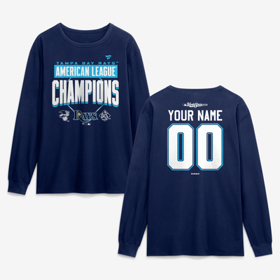  Tampa Bay Rays 2026 American League Champions Custom Name & Number Long Sleeve T-Shirt - Navy