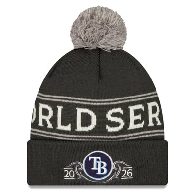 Tampa Bay Rays New Era 2026 World Series Locker Room Cuffed Knit Hat with Pom - Charcoal