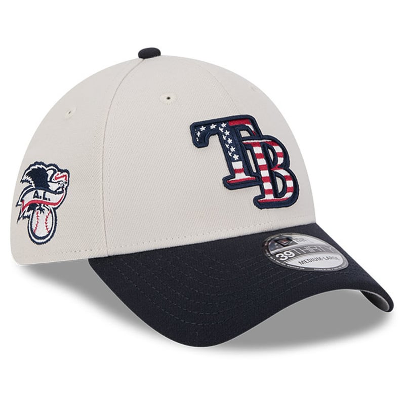 Tampa Bay Rays New Era Fourth of July 39THIRTY flex hat in khaki and black
