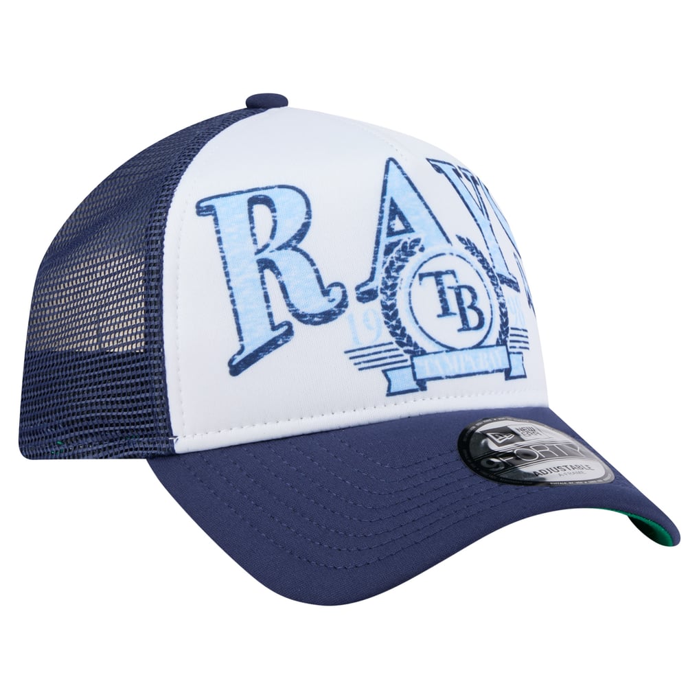  Tampa Bay Rays New Era Distressed 9FORTY A-Frame Adjustable Trucker Hat - Navy