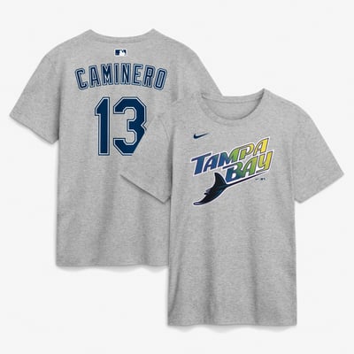 Junior Caminero Tampa Bay Rays Nike Road Name & Number T-Shirt - Gray