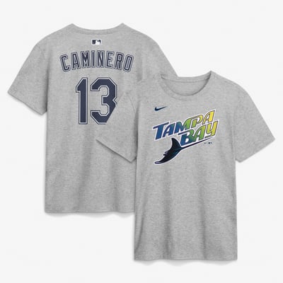Junior Caminero Tampa Bay Rays Nike Road Name & Number T-Shirt - Gray