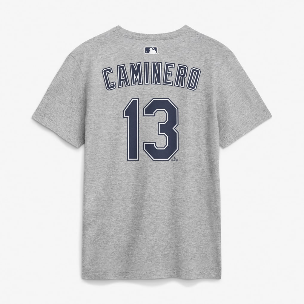 Men's Tampa Bay Rays Junior Caminero Nike Heather Gray Road Name ...