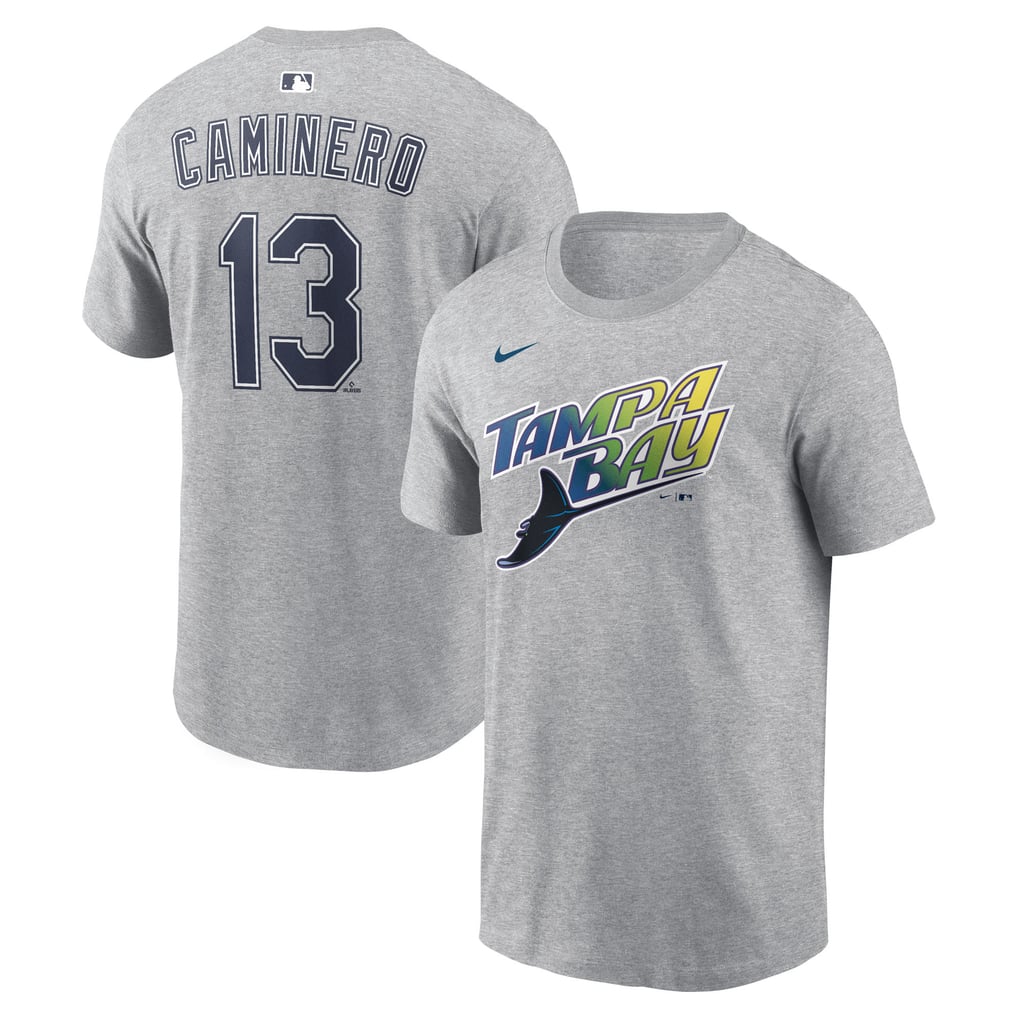 Men's Tampa Bay Rays Junior Caminero Nike Heather Gray Road Name ...