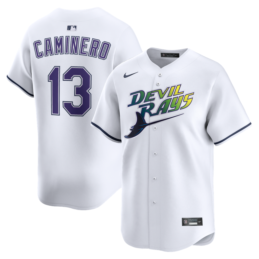 Men's Tampa Bay Rays Junior Caminero Nike White Alternate Limited Jersey