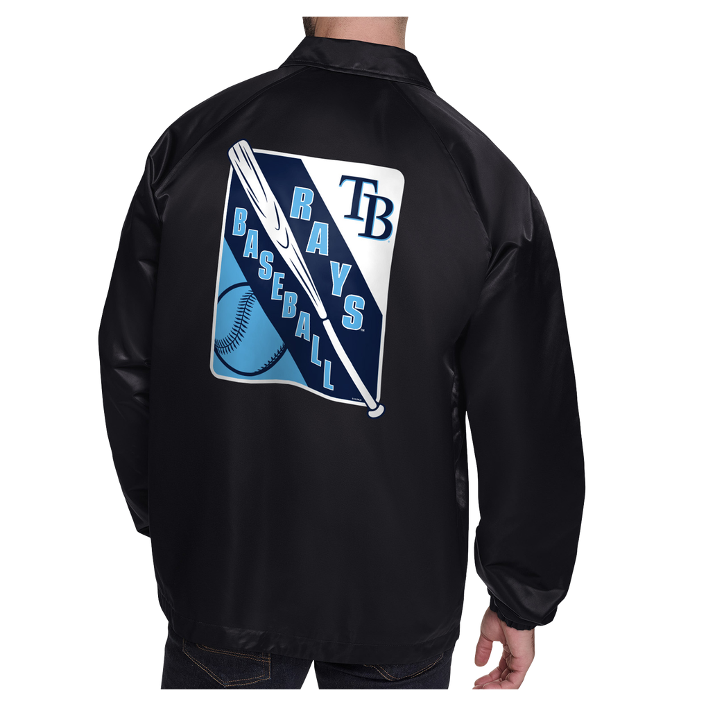 Tampa Rays Jacket Men's Tampa Bay Rays Starter Black Shield Logo Raglan Coaches Full-Snap ...