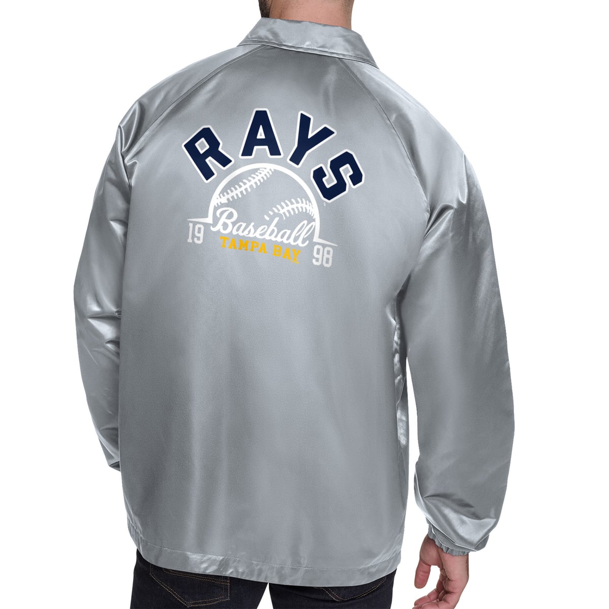 Tampa Rays Jacket Men's Tampa Bay Rays Starter Gray Retro Logo Raglan Coaches Full-Snap ...