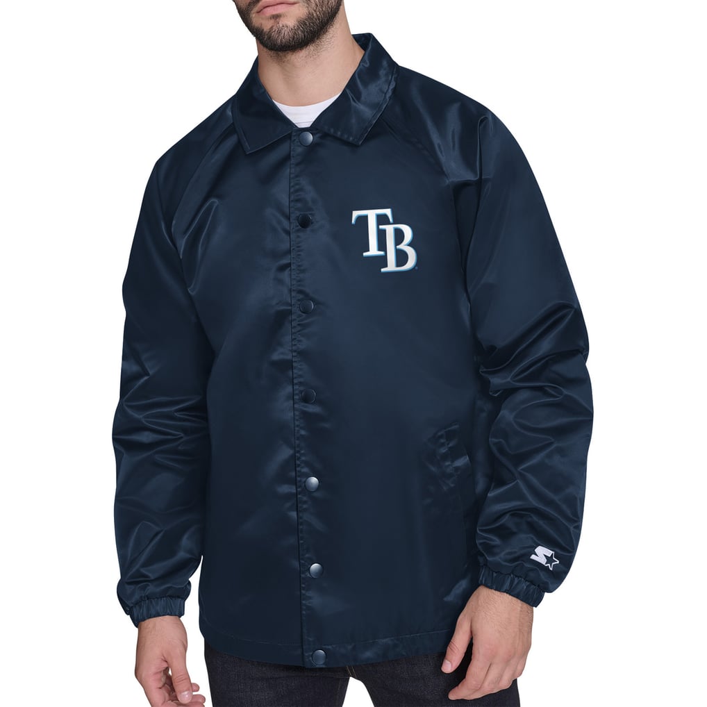 Men's Tampa Bay Rays Starter Navy Retro Logo Raglan Coaches Full-Snap ...